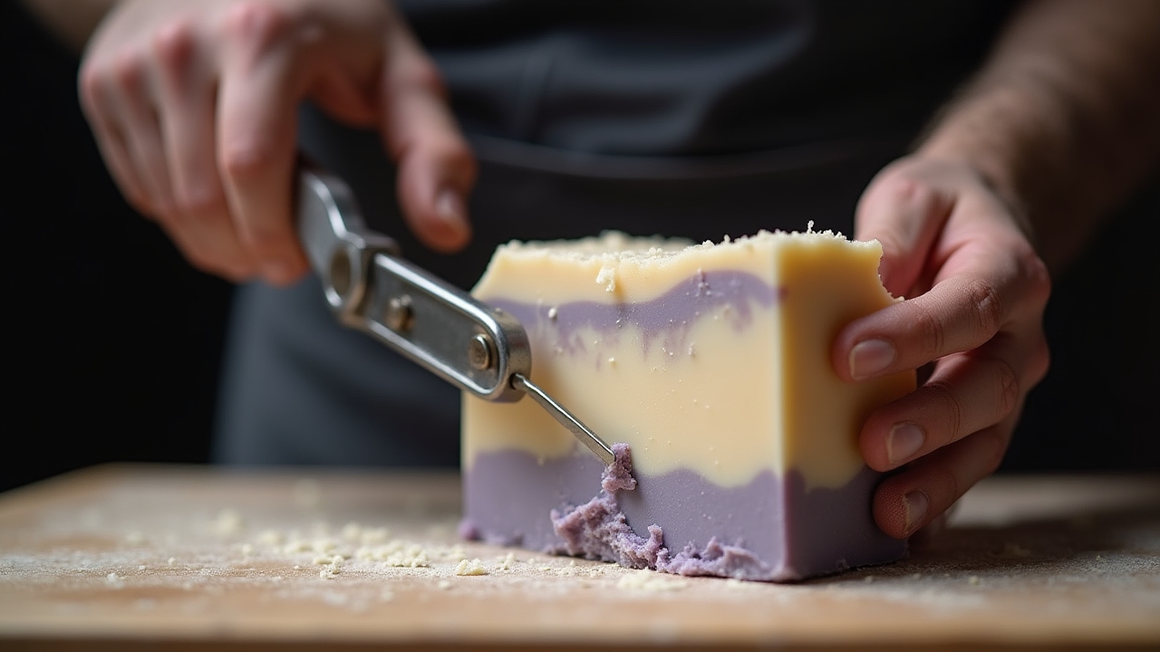 Découpe des blocs de savon au lait de chèvre